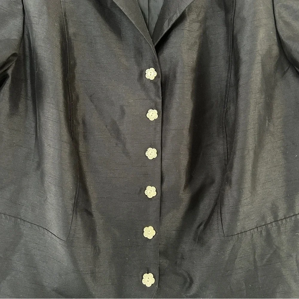🦋 Vintage Positive Attitude Black Button Down Blouse Flower Button Jacket 18W